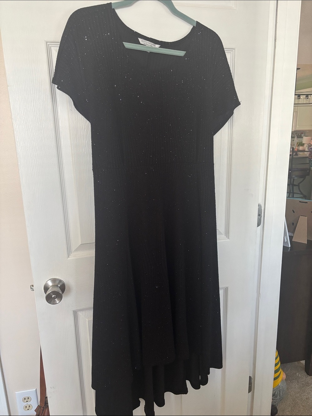 Black Sparkle Short-Sleeve Midi Dress